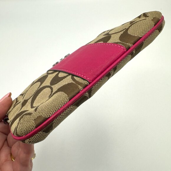 EUC Coach Canvas and Leather Signature Wristlet with Hangtag - Tan/Pink - Picture 5 of 13